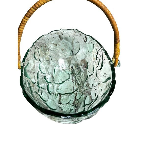 Vintage Libbey Orchard Fruit Green Tint Embossed Oval Bowl Basket - Picture 8 of 11